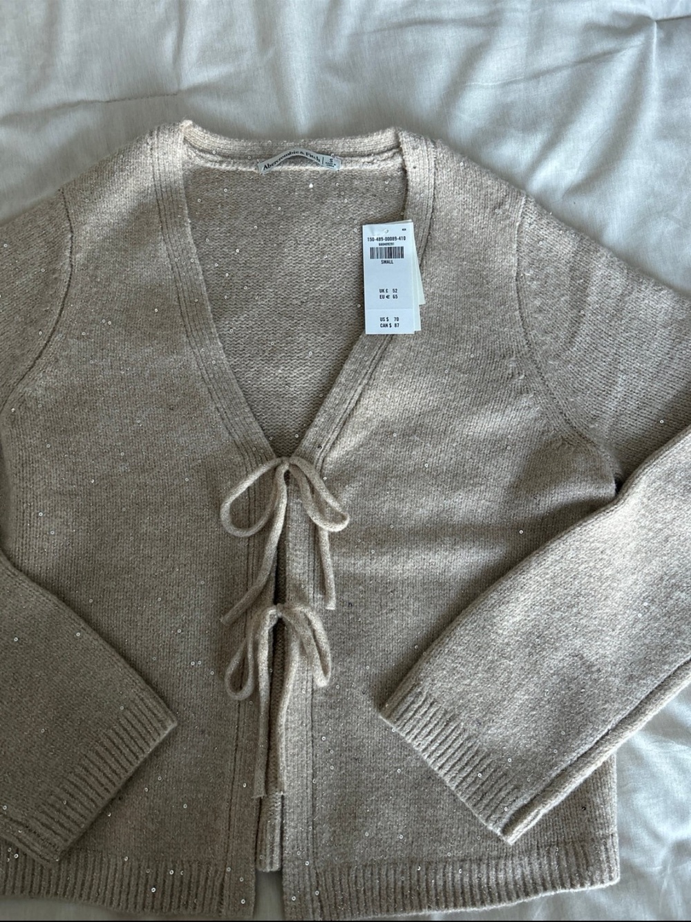 Abercrombie & Fitch Beige V-Neck Tie-Front Knit Sweater